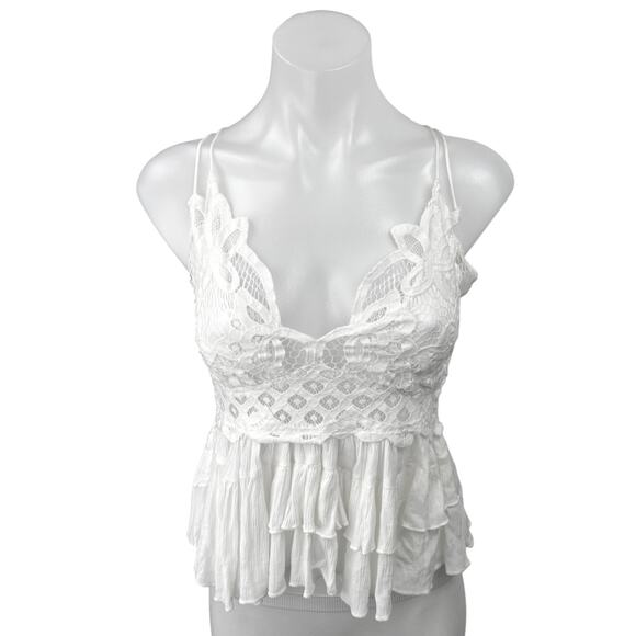 Free People Adella White Lace Peplum Sleeveless Cami Camisole Crop Tank Top L - Picture 1 of 4